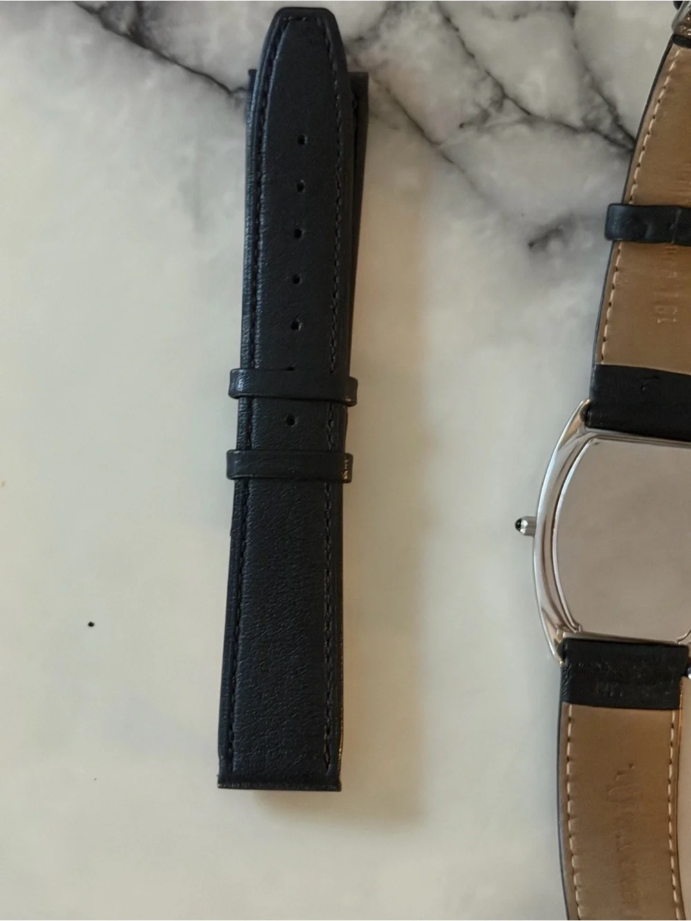 Tiffany & Co. White Dial Watch with Black Leather Strap